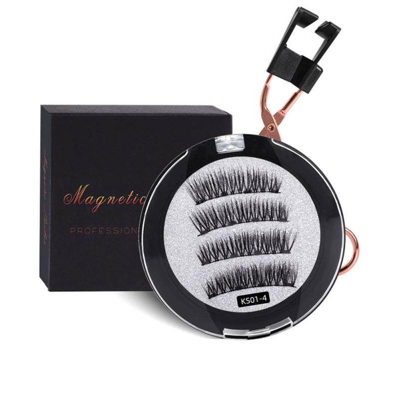 4 Magnetic False Eyelashes Natural 3D Makeup Eyelash Tools