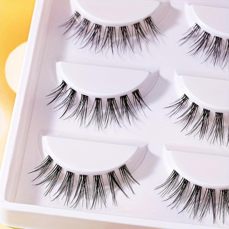 5 Pairs Natural Look Fishtail False Lashes - Add Volume and Enhance Your Look