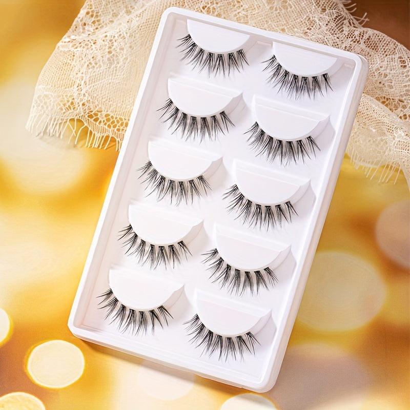 5 Pairs Natural Look Fishtail False Lashes - Add Volume and Enhance Your Look