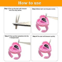 100PCS Glue Rings Eyelash Extensions Lovely Heart Shape Cups Lash Supplies
