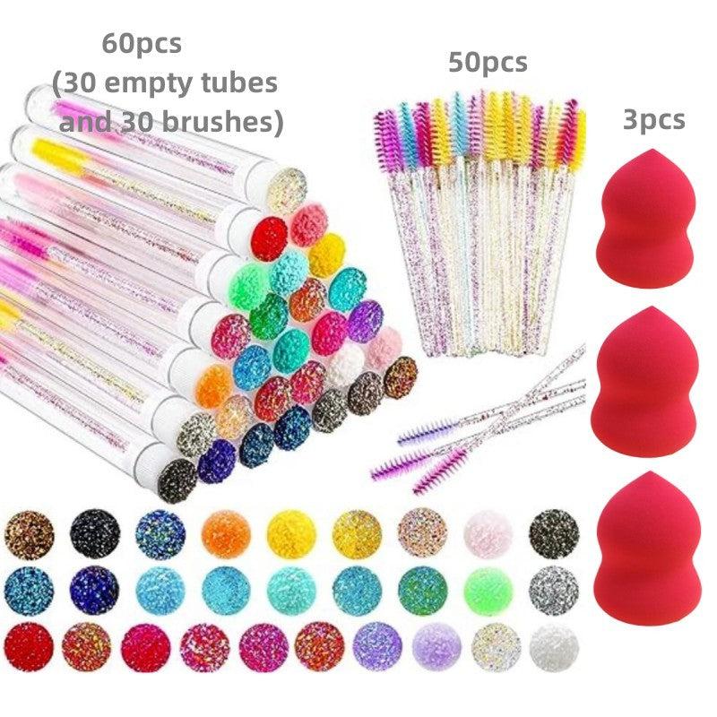 113pcs Eyelash Wand Set: 80 Mascara Wands, 30 Reusable Tubes, 3 Makeup Sponges