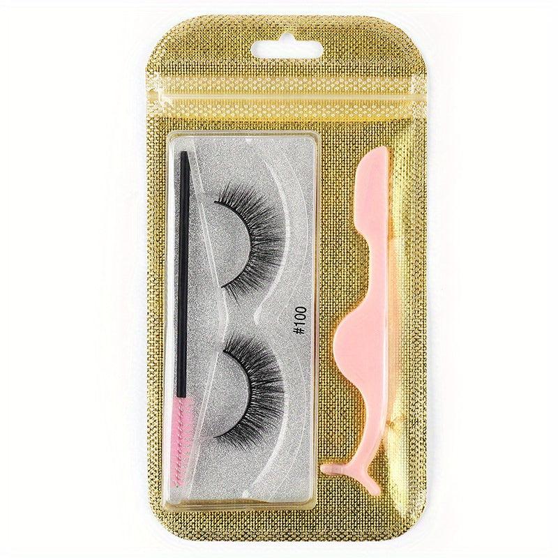 3D Fluffy Curly False Eyelashes Set with Tweezers and Brush