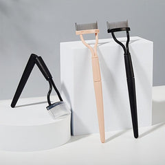 Portable Metal Eyelash Curler w/ Foldable Brush for Makeup Curl & Beauty