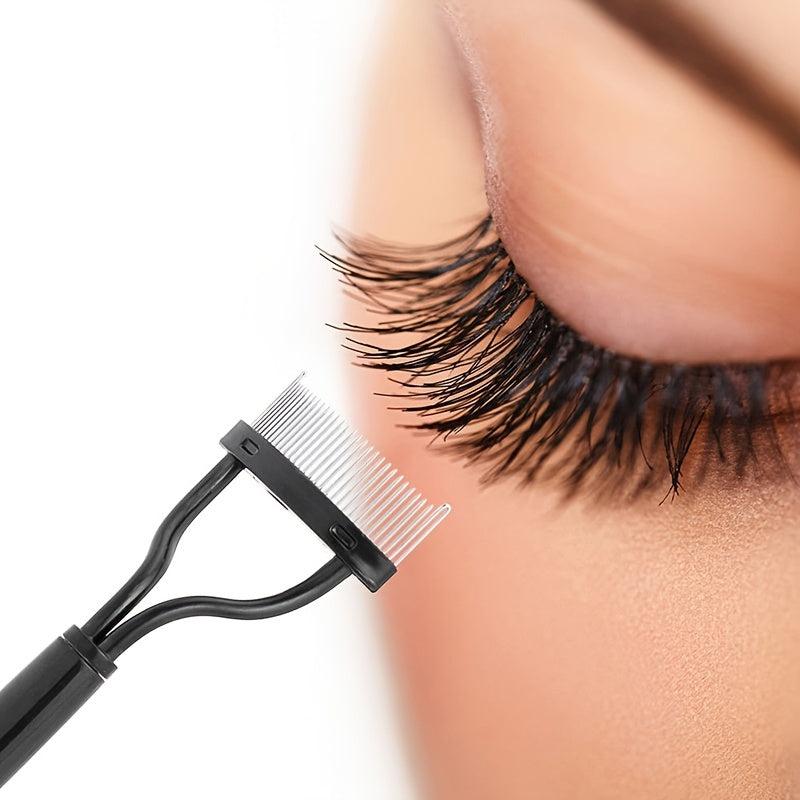 Portable Metal Eyelash Curler w/ Foldable Brush for Makeup Curl & Beauty