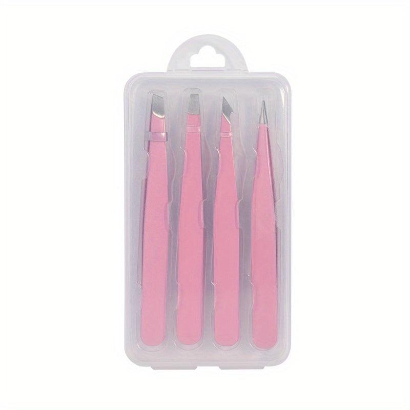 4pcs Eyebrow Tweezers Set with Storage Case