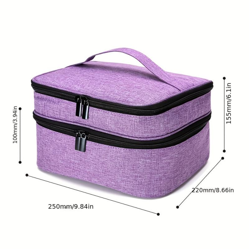 Travel Essential Oil Case Double Layer Makeup Organizer Zippered Large Capacity