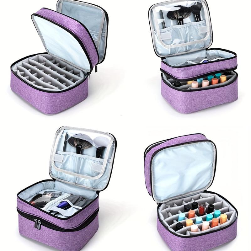 Travel Essential Oil Case Double Layer Makeup Organizer Zippered Large Capacity
