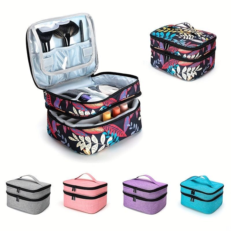 Travel Essential Oil Case Double Layer Makeup Organizer Zippered Large Capacity
