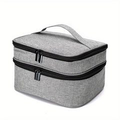 Travel Essential Oil Case Double Layer Makeup Organizer Zippered Large Capacity