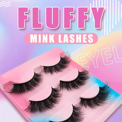 3 Pairs Reusable Fluffy 3D Faux Mink False Eyelashes Thick Long Lasting