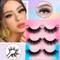 3 Pairs Reusable Fluffy 3D Faux Mink False Eyelashes Thick Long Lasting