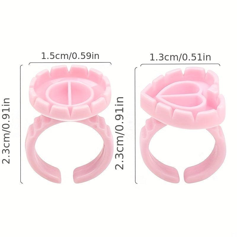 100PCS Glue Rings For Eyelash Extensions Round & Heart Shape Blossom Glue Cups