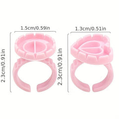 100PCS Glue Rings For Eyelash Extensions Round & Heart Shape Blossom Glue Cups