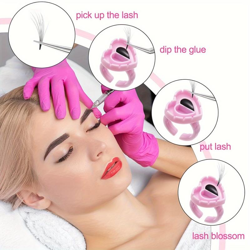 100PCS Glue Rings For Eyelash Extensions Round & Heart Shape Blossom Glue Cups