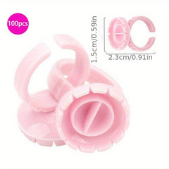 100PCS Glue Rings For Eyelash Extensions Round & Heart Shape Blossom Glue Cups