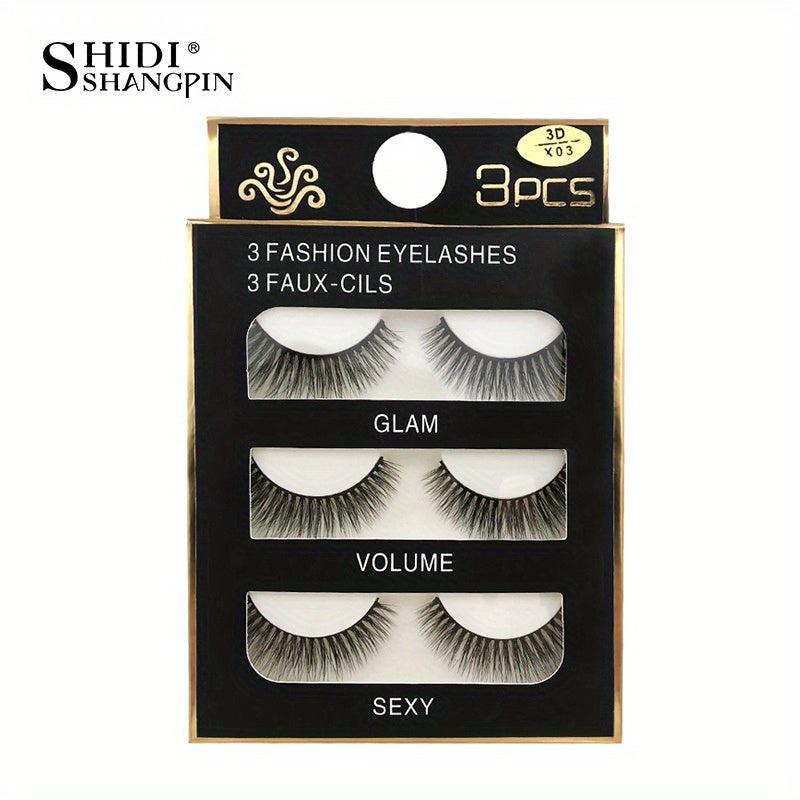 3 Pairs Natural Look 3D Wispy Full Strip False Eyelashes