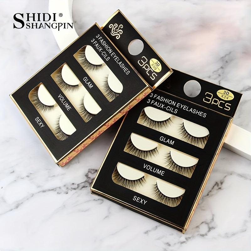 3 Pairs Natural Look 3D Wispy Full Strip False Eyelashes