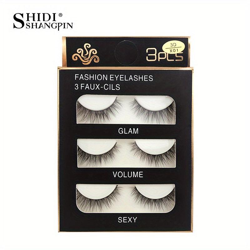 3 Pairs Natural Look 3D Wispy Full Strip False Eyelashes