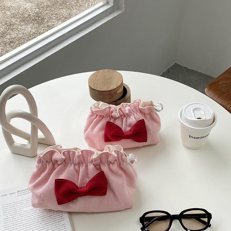 Bow Decor Makeup Bag For Purse Travel Makeup Pouch