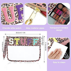 Leopard Print Chenille Letter Clear Travel Pouch