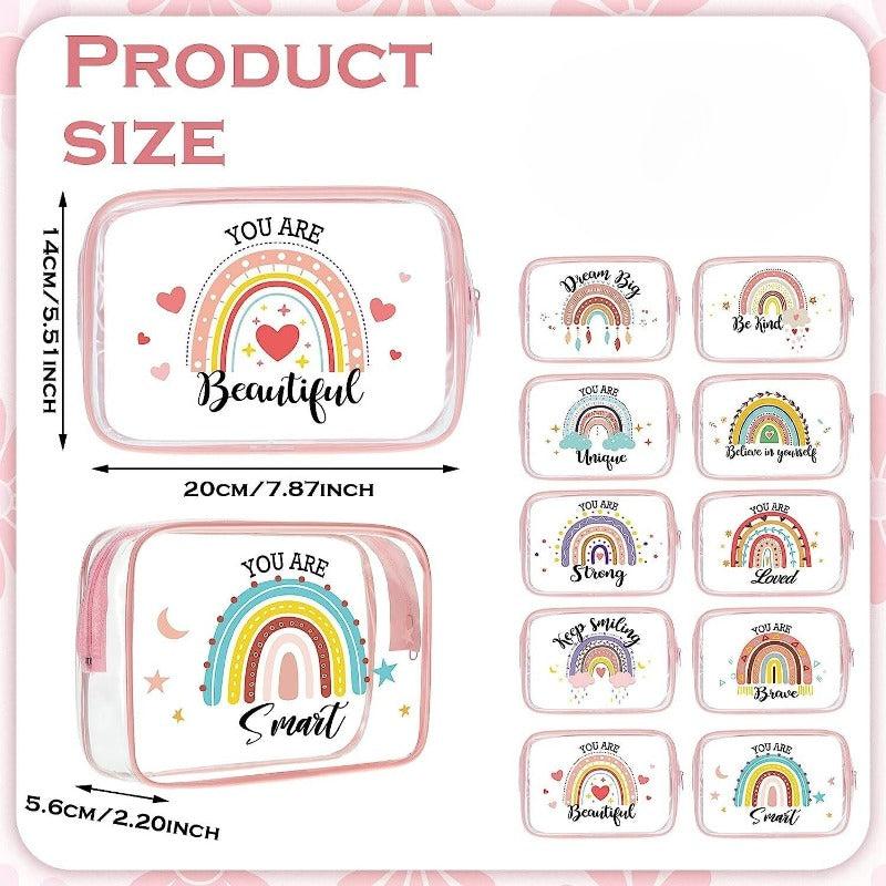 Rainbow Clear Makeup Bag Inspirational Quotes PVC Cosmetic Pouch