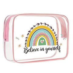 Rainbow Clear Makeup Bag Inspirational Quotes PVC Cosmetic Pouch