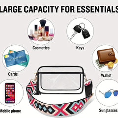 Stylish Clear Makeup Bag with Wide Shoulder Strap for Travel