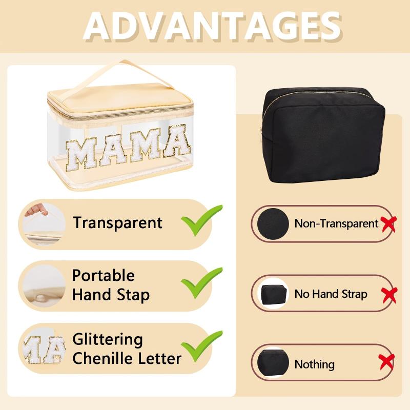 Chenille Letter Clear Makeup Bag with Handle