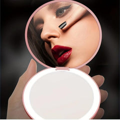 LED Makeup Mirror & Massage Comb Kit Double Side Folding Compact Mirror