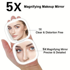 LED Travel Makeup Mirror 1X 5X Magnification Compact Lighted Mirror