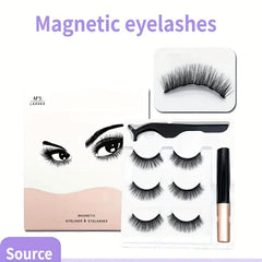 3 Pairs Magnetic False Eyelashes Set with Eyeliner and Tweezers