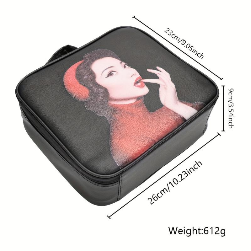 Vintage Style Waterproof Makeup Bag with Dividers & Brush Holder