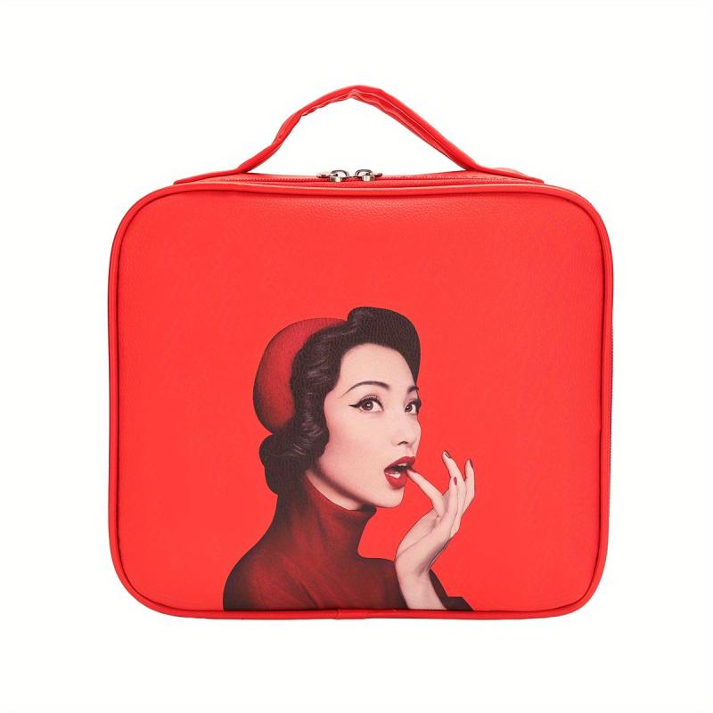 Vintage Style Waterproof Makeup Bag with Dividers & Brush Holder