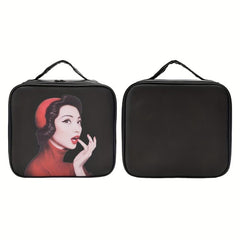 Vintage Style Waterproof Makeup Bag with Dividers & Brush Holder