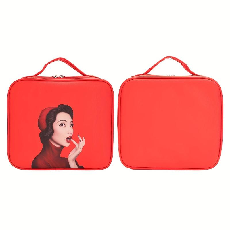 Vintage Style Waterproof Makeup Bag with Dividers & Brush Holder