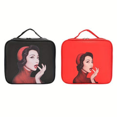Vintage Style Waterproof Makeup Bag with Dividers & Brush Holder