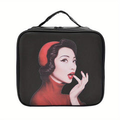 Vintage Style Waterproof Makeup Bag with Dividers & Brush Holder