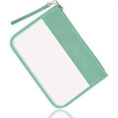 Clear PVC Flat Pouch PU Makeup Bag with Wristlet DIY Letter Bag