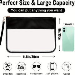 Clear PVC Flat Pouch PU Makeup Bag with Wristlet DIY Letter Bag