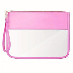 Clear PVC Flat Pouch PU Makeup Bag with Wristlet DIY Letter Bag