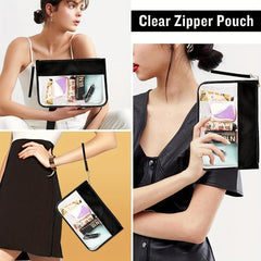 Clear PVC Flat Pouch PU Makeup Bag with Wristlet DIY Letter Bag