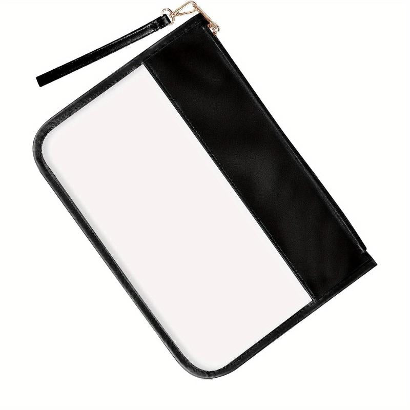 Clear PVC Flat Pouch PU Makeup Bag with Wristlet DIY Letter Bag