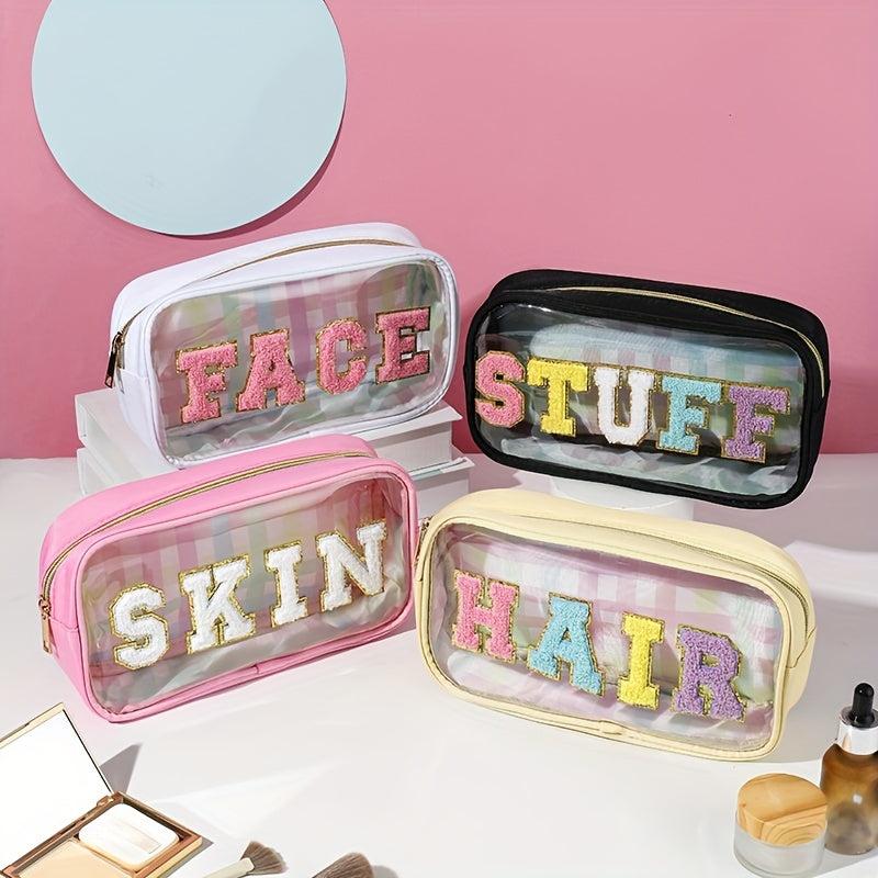 4pcs Waterproof Clear Letter Cosmetic Bag Makeup Pouch Toiletry Organizer