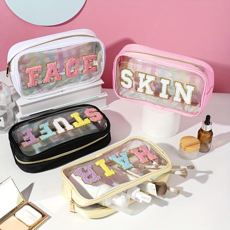 4pcs Waterproof Clear Letter Cosmetic Bag Makeup Pouch Toiletry Organizer
