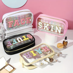 4pcs Waterproof Clear Letter Cosmetic Bag Makeup Pouch Toiletry Organizer