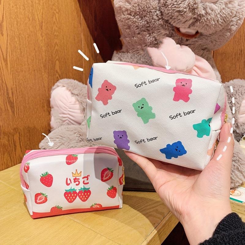 Cherry Print Square Makeup Bag Cartoon PU Toiletry Bag