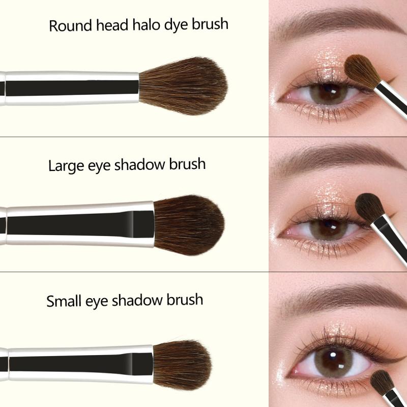 3pcs Eyeshadow Brushes Set with Soft Synthetic Hairs & Wood Handle
