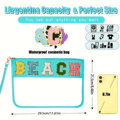 2pcs Chenille Letter Clear Makeup Pouch PVC Waterproof Travel Cosmetic Bag