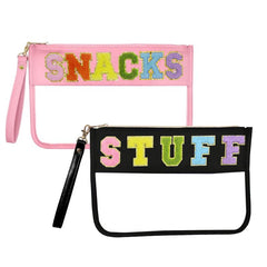 2pcs Chenille Letter Clear Makeup Pouch PVC Waterproof Travel Cosmetic Bag