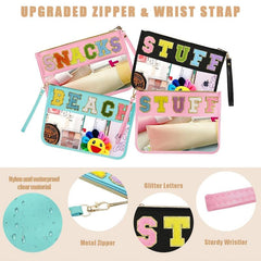 2pcs Chenille Letter Clear Makeup Pouch PVC Waterproof Travel Cosmetic Bag
